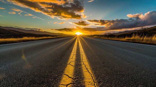 Scenic Sunset Highway with Majestic Sky