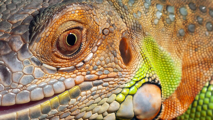 a detail look of colorful iguana