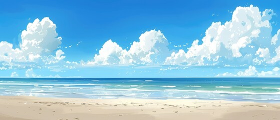 Tranquil Beach Scenery with Blue Sky and Clouds