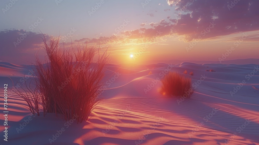 Poster Desert's tranquil beauty, soft dunes at pastel sunset, airy and serene