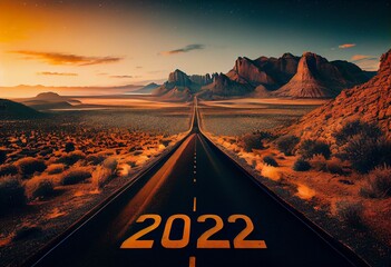 New year 2024 or straight forward road trip travel and future vision concept, Generative AI