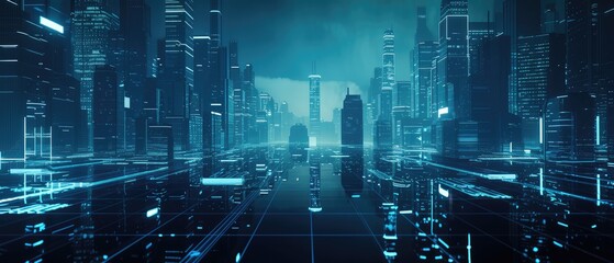 Futuristic Digital Cityscape with Network Connections