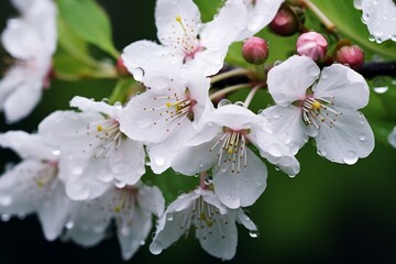 Spring Rain: Serenity Over Blossoming Tree