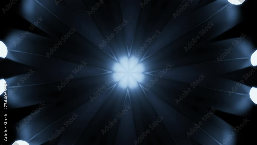 Poster pulsating hypnotic animation in center. design. dark background rays with pulsating luminous pulses.