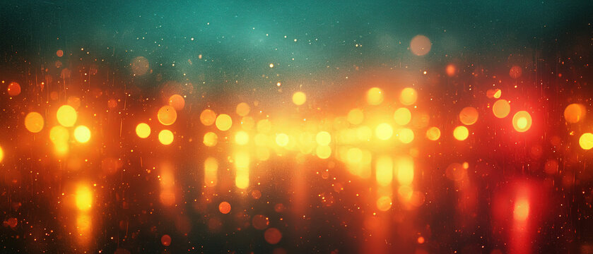 blurred image of a city with lights and rain drops