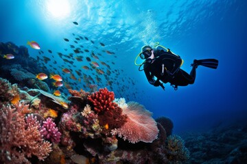 Naklejka na ściany i meble Exotic Diving: Among Coral Reefs and Tropical Fish