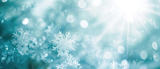 Fototapeta na wymiar Glistening Snowflakes with Radiant Light Burst