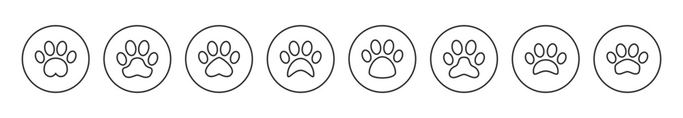 Paw icon set vector. paw print sign and symbol. dog or cat paw