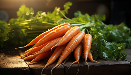 Fresh vegetable carrot, healthy eating, organic leaf, vegetarian food generated by AI