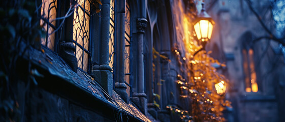 Obraz premium a street light that is on a building near a window
