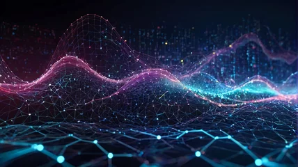 Crédence de cuisine en verre imprimé Ondes fractales Abstract technology background. Network connection structure. Big data visualization. 3D rendering