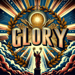 "GLORY" prominently featured in the center. It has a vintage, possibly Art Deco-inspired, aesthetic with a radiant sunburst pattern in the background