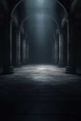 Fototapeta premium Subliminal messaging, liminal space. Dark cross way