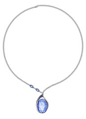 Necklace jewelry design modern art set with amethyst and blue sapphire sketch by hand drawing on paper.
