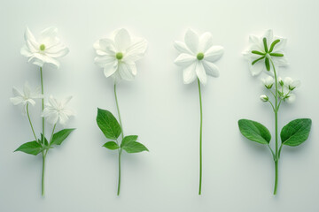 Top view bouquet of white flowers on white background