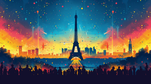 colorful minimalistic line quality design, graphic that is a summer Olympic games PARIS, background, Olympic games, The 2024 Summer Olympics. Paris 2024