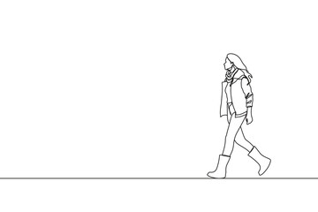 continuous line drawing of walking business. Continuous one line woman. Vector stock illustration.