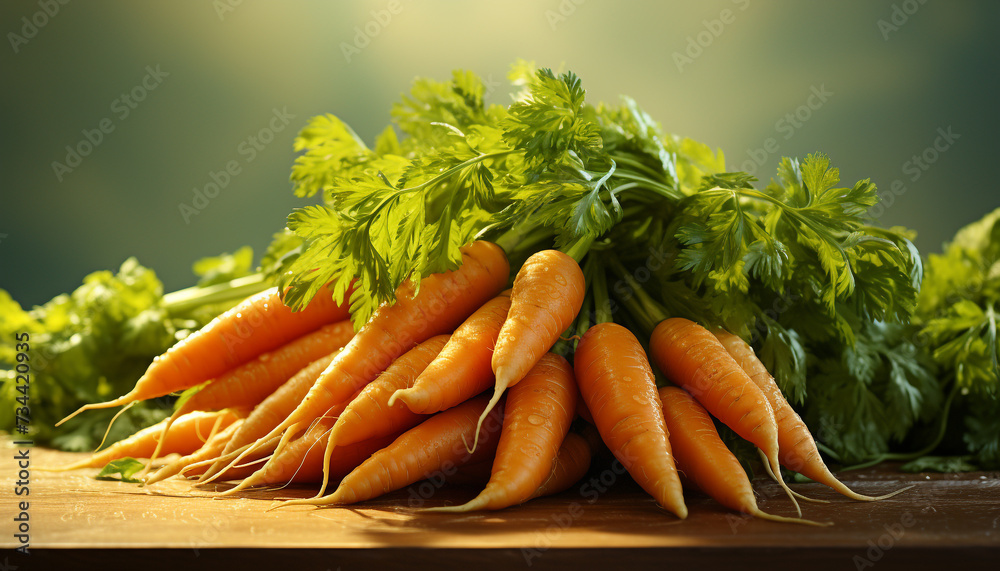 Poster fresh, healthy, organic vegetables on rustic wooden table generated by ai