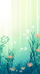 Fototapeta na wymiar A serene oceanic setting featuring vibrant coral plants set against a backdrop of water bubbles, portraying the enchanting beauty of marine life beneath the sea.