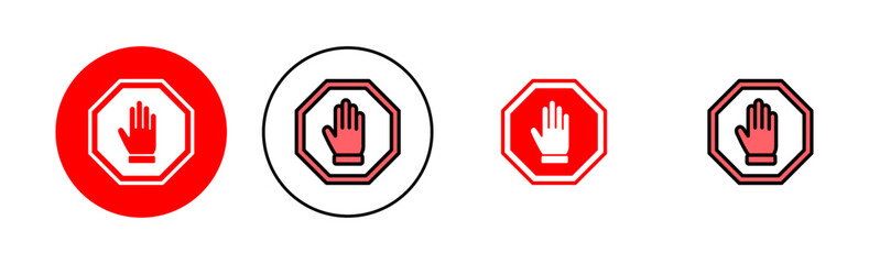 Obraz premium Stop icon set illustration. stop road sign. hand stop sign and symbol. Do not enter stop red sign with hand