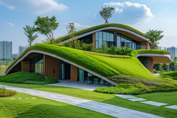 Eco-Friendly Urban Building with Green Roofs

