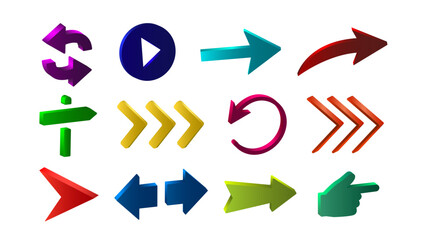 3d bright multicolored arrow pointers on a white background.