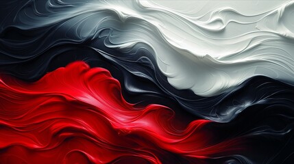 Abstract white black red acrylic painted fluted 3d painting texture luxury background banner on canvas - Black White waves swirls. Decor concept. Wallpaper concept. Art concept. 3d concept.