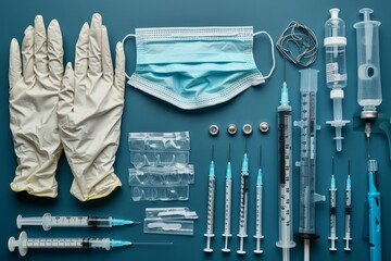 Life-saving gloves and a vital tool, ready to aid in healing and protecting those in need - obrazy, fototapety, plakaty