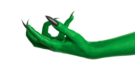 Creepy monster. Green hand with claws isolated on white