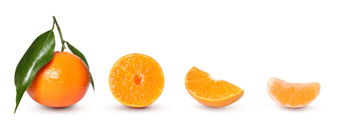 Peeling ripe tangerine on white background, collage