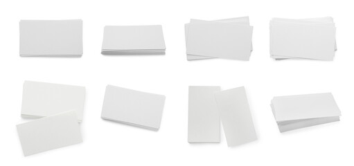 Many blank business cards isolated on white, set