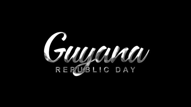 Guyana Republic Day Text Animation on Silver Color. Great for Guyana Republic Day Celebrations, for banner, social media feed wallpaper stories.