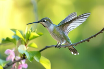 Hummingbirds in spring nature. Background with selective focus and copy space