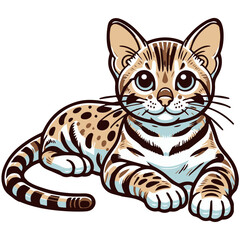 Illustrated Bengal Cat with Vibrant Markings, radiating a playful demeanor.