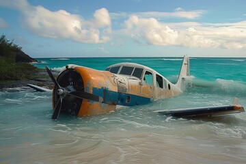 Amidst the peaceful ocean, a hovercraft gracefully hovers above the water, surrounded by the vast sky and beach, as it serves as a unique mode of transport for those seeking adventure and escape