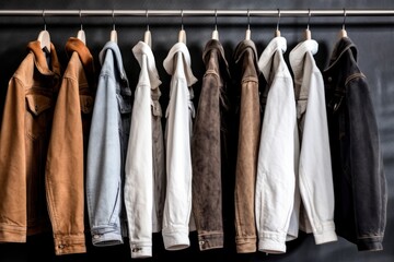 Denim jackets hanging on the rack in a clothing store