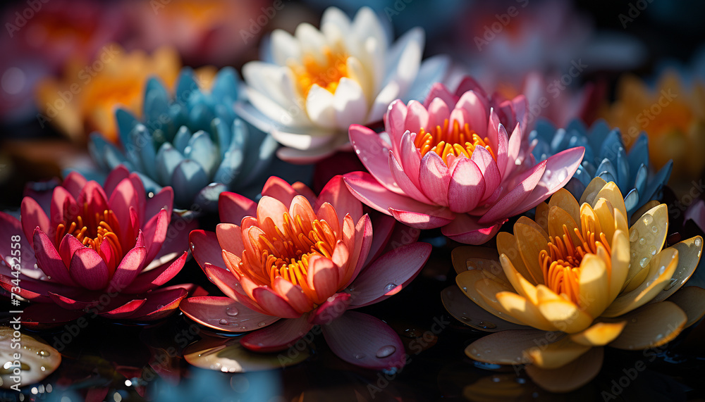 Poster A vibrant lotus flower blossoms, symbolizing beauty and tranquility generated by AI