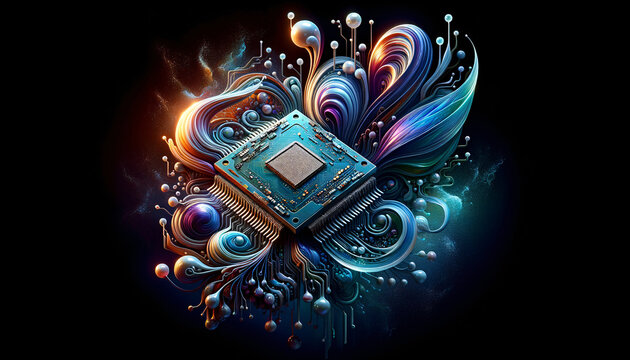Organic Integration: Futuristic UEFI Chip with Fluid, Bioluminescent Elements