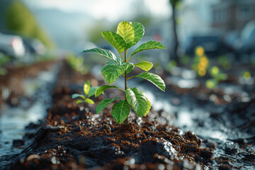 A gathering of residents participating in a tree-planting event, contributing to the community's commitment to environmental sustainability. Concept of tree planting. Generative Ai. - obrazy, fototapety, plakaty