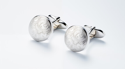 Elegant Silver Cufflinks with Engraved Swirl Design on a Clean White Background
