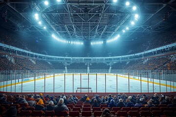 Amidst the chill of the ice rink, a sea of eager fans fill the massive stadium, their cheers echoing off the walls as skilled players glide and clash on the frozen field in a thrilling game of indoor