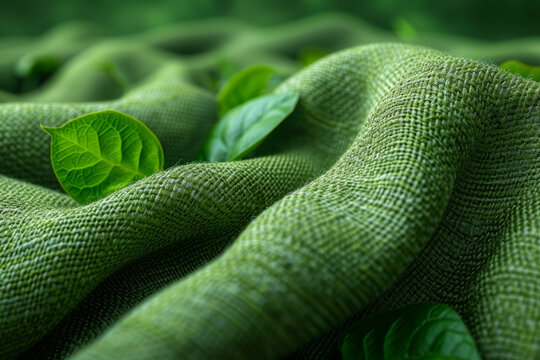 Eco-conscious textile innovations utilizing organic and recycled fibers for sustainable fashion. Concept of green textile technology. Generative Ai.