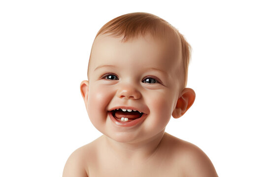 smiling cute baby with 2 teeth isolated on transparent and white background.PNG image