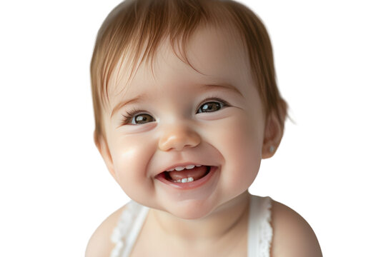 smiling cute baby with 2 teeth isolated on transparent and white background.PNG image
