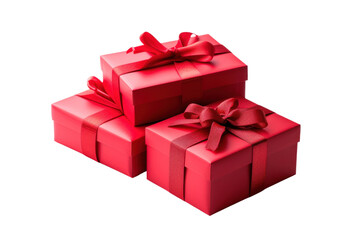 Obraz premium Red gift box with white ribbon isolated on transparent and white background.PNG image 