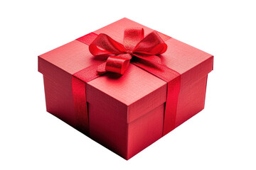 Obraz premium Red gift box with white ribbon isolated on transparent and white background.PNG image 