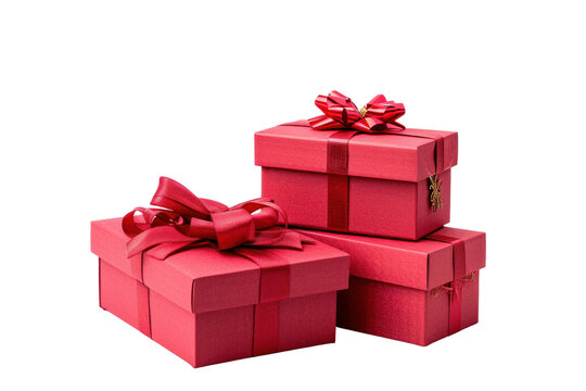 Red gift box with white ribbon  isolated on transparent and white background.PNG image	