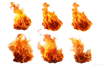 set Fire flames isolated on transparent and white background.PNG image	