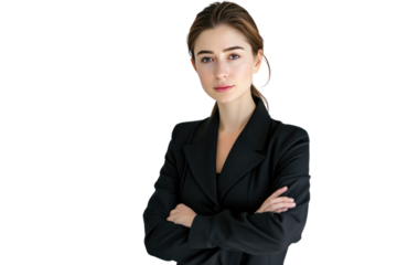 Business woman portrait Crossed arms  isolated on transparent and white background.PNG image