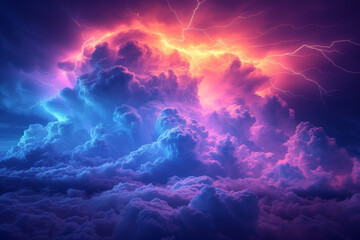 A dramatic thunderstorm backdrop, with lightning illuminating the dark clouds, expressing the power and awe of nature's forces. Concept of elemental intensity. Generative Ai.